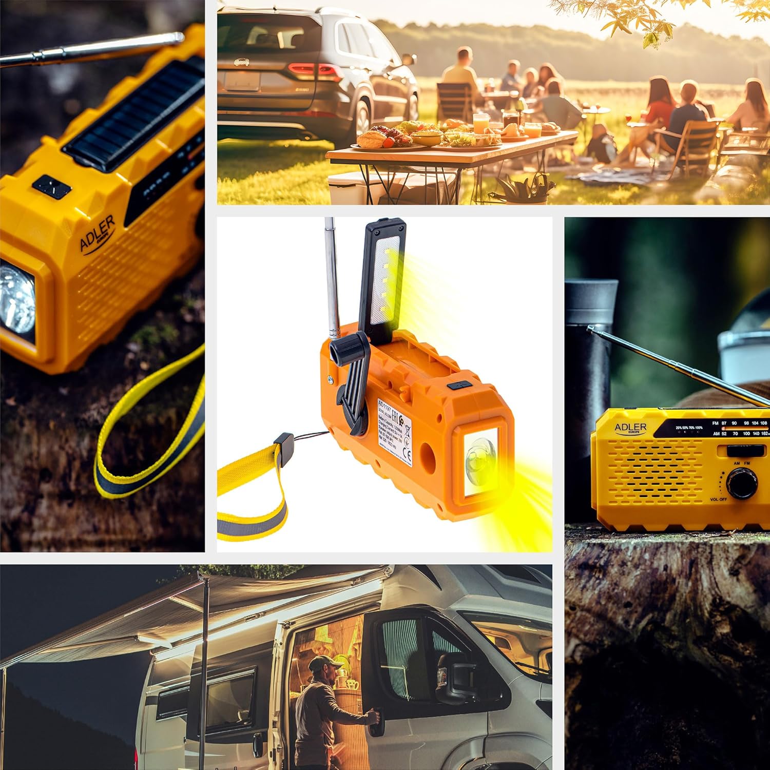 Užitočné solárne rádio s kľukou, powerbankou, LED svetlom a SOS alarmom